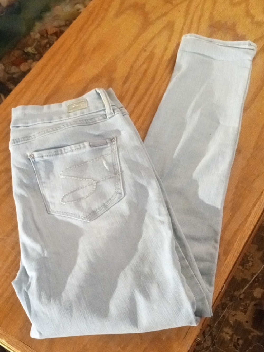 Seven7 Light Blue Distressed Skinny Jeans for Women